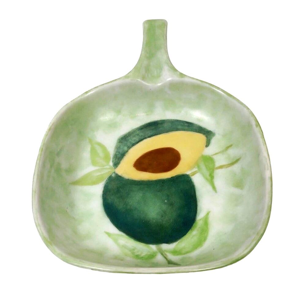 Vintage Large Ceramic Handmade Avocado Guacamole Spoon Rest Signed Retro 70s